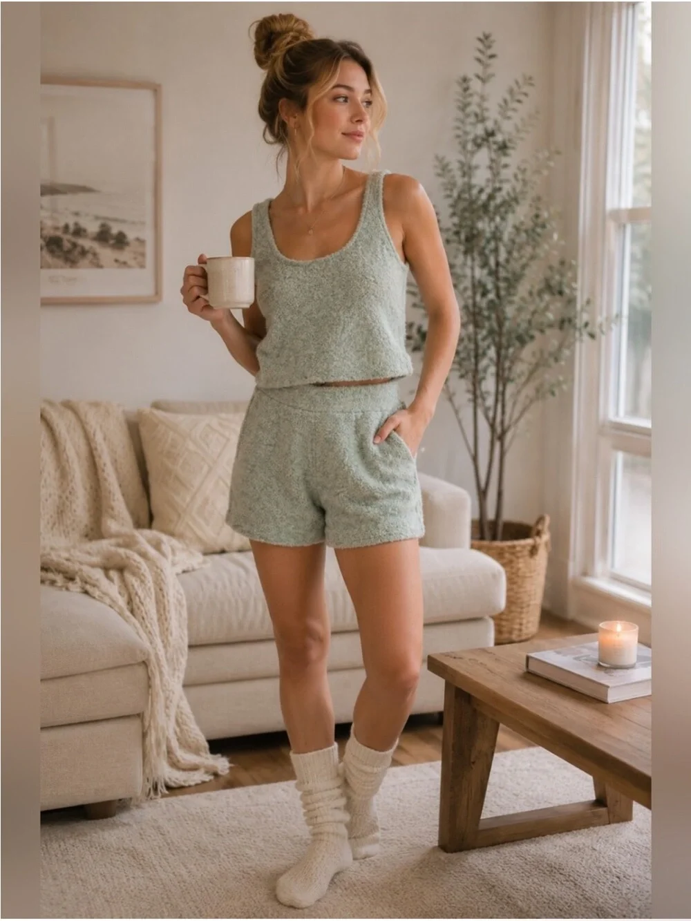 New! Abercrombie & Fitch Lounge Collection Fuzzy Knit Set Green M 8957